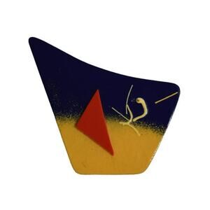 1970s Primary Colors Enamel on Metal Modernist 4 Sided Handcrafted Pin Brooch